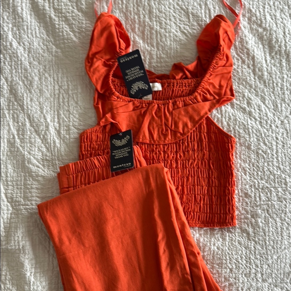 Orange Ruffled Women's Top & Pant set